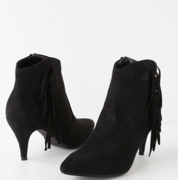 Lulu's Cheyenne Cognac Suede Fringe Festival/Summer/Fall Low Heel Ankle Booties - Picture 5 of 8